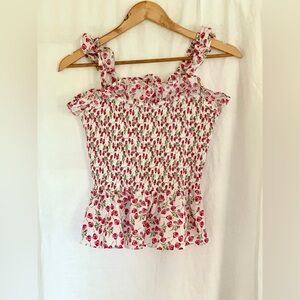 J. Crew Liberty Rose Floral Smocked Ruffle Tank Top, XS